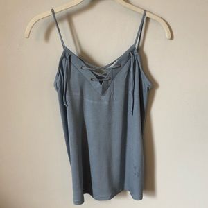 Light blue lace up tank top